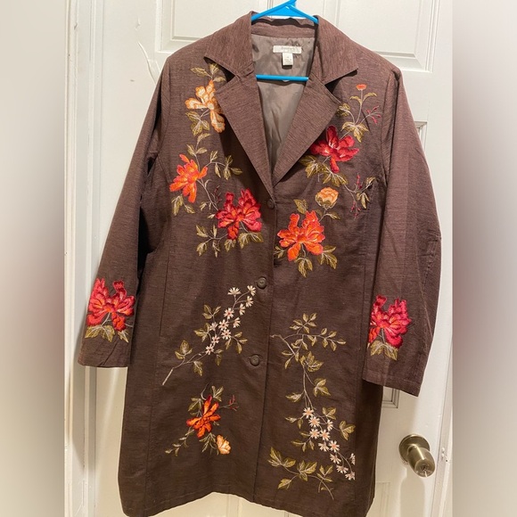 Embroidered Floral Brown Coat - Picture 1 of 6
